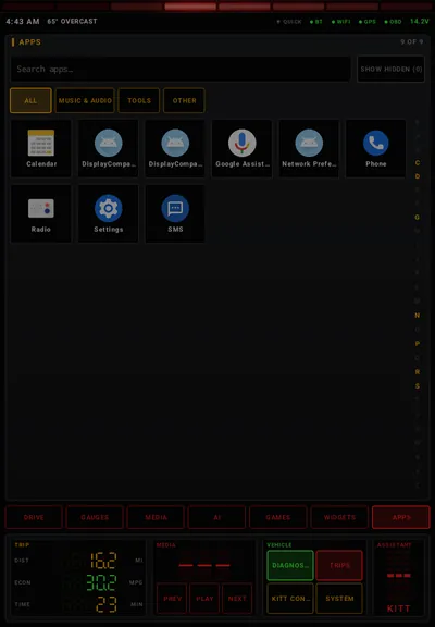 Apps: App drawer with search, groups and an A–Z rail.
