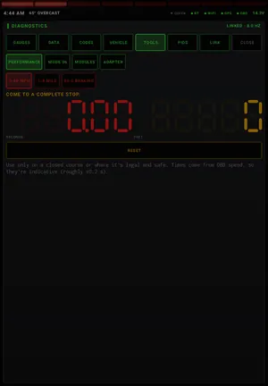 Tools: Performance timer, Mode 06, module scan and adapter tools.