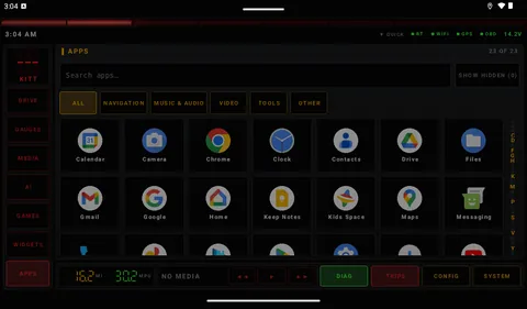 App drawer: Search, categories and an A to Z rail.
