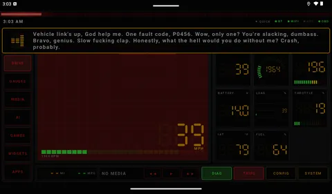 Savage KITT: KITT announcing the vehicle link and a fault code, in the default Savage personality.