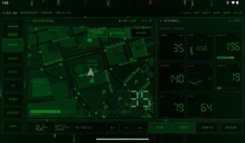 The Matrix theme: green terminal panels over digital rain