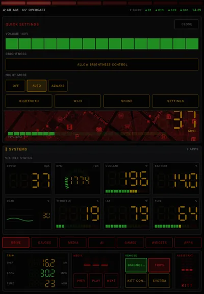 Quick settings: Volume, brightness, night mode and shortcuts from the status strip.